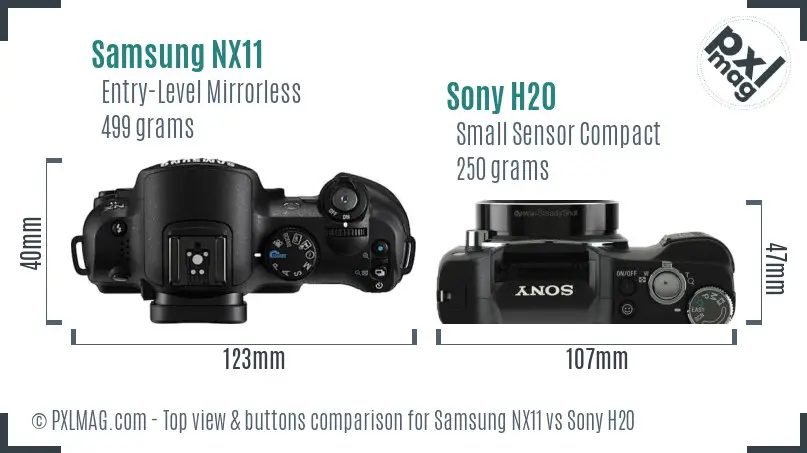 Samsung NX11 vs Sony H20 top view buttons comparison