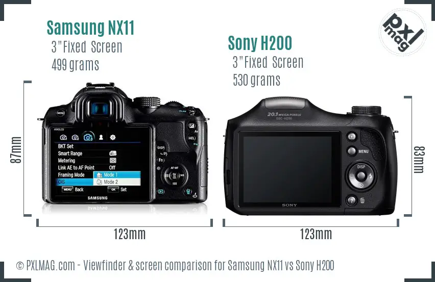 Samsung NX11 vs Sony H200 Screen and Viewfinder comparison