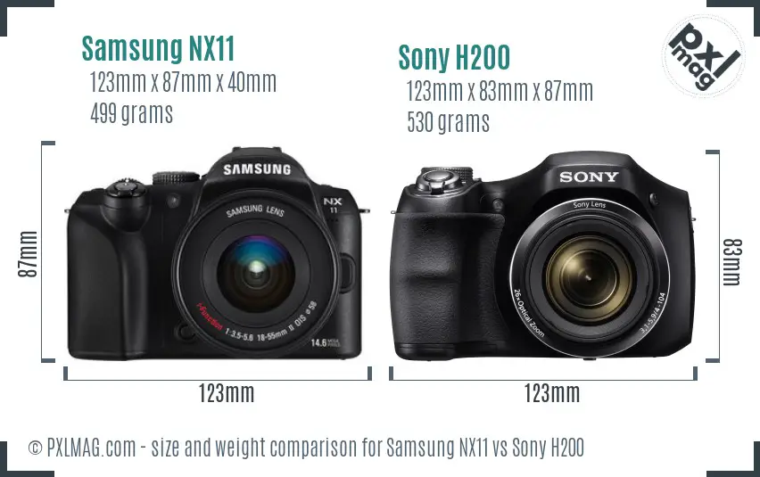 Samsung NX11 vs Sony H200 size comparison