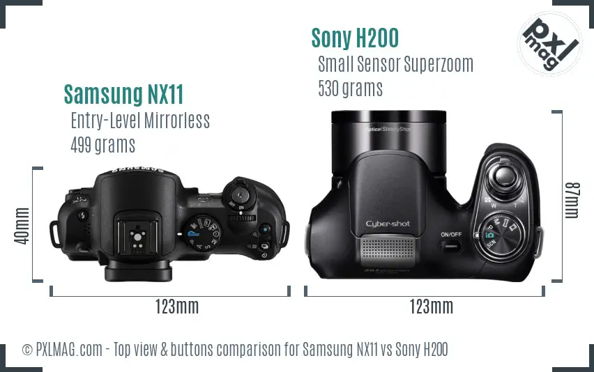 Samsung NX11 vs Sony H200 top view buttons comparison