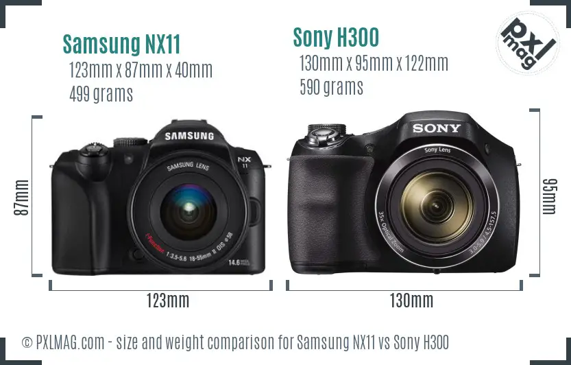 Samsung NX11 vs Sony H300 size comparison