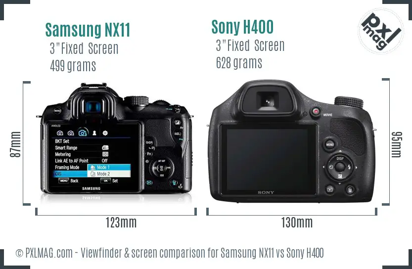 Samsung NX11 vs Sony H400 Screen and Viewfinder comparison