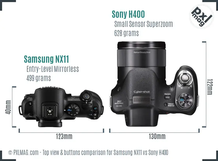 Samsung NX11 vs Sony H400 top view buttons comparison