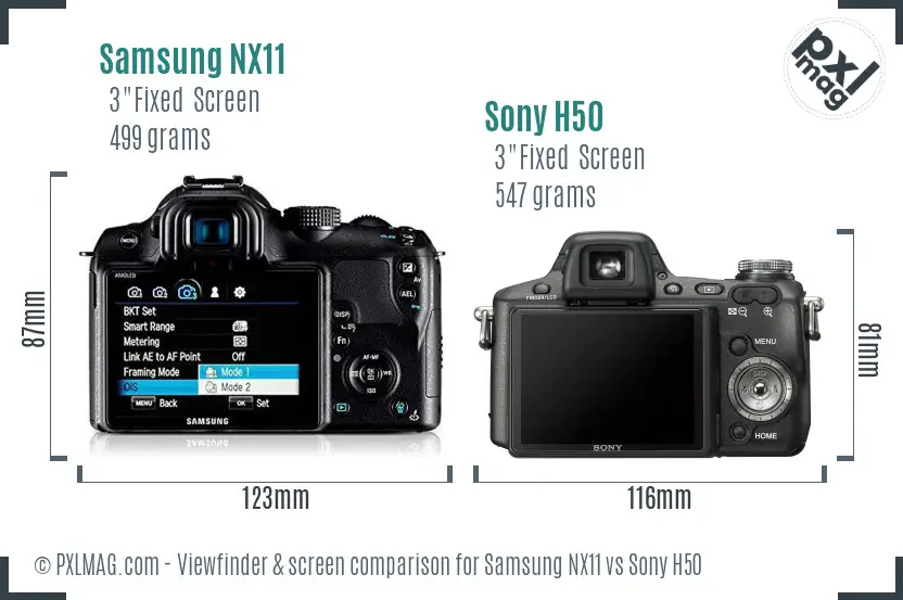 Samsung NX11 vs Sony H50 Screen and Viewfinder comparison