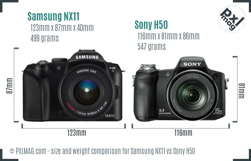 Samsung NX11 vs Sony H50 size comparison