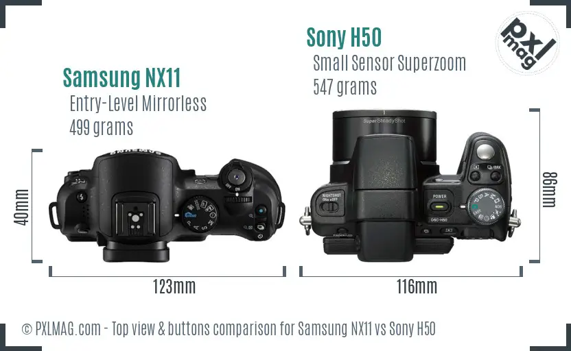 Samsung NX11 vs Sony H50 top view buttons comparison