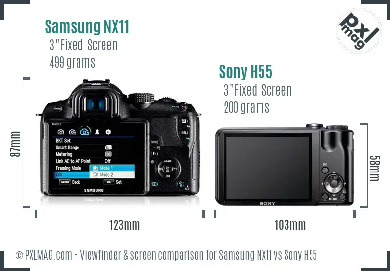 Samsung NX11 vs Sony H55 Screen and Viewfinder comparison