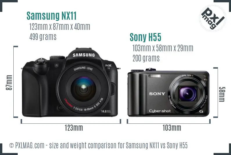 Samsung NX11 vs Sony H55 size comparison