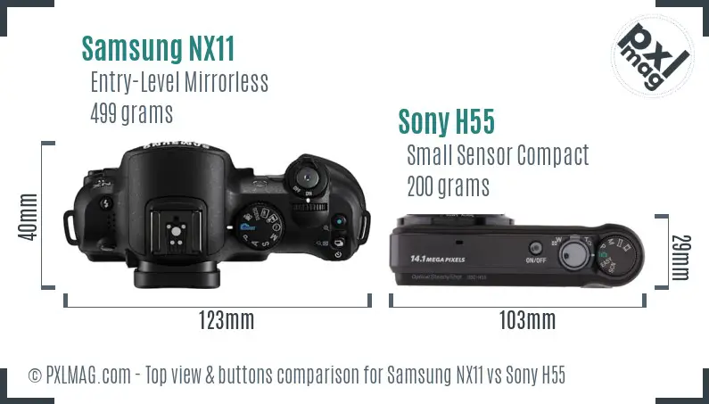 Samsung NX11 vs Sony H55 top view buttons comparison