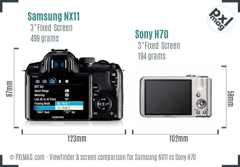 Samsung NX11 vs Sony H70 Screen and Viewfinder comparison