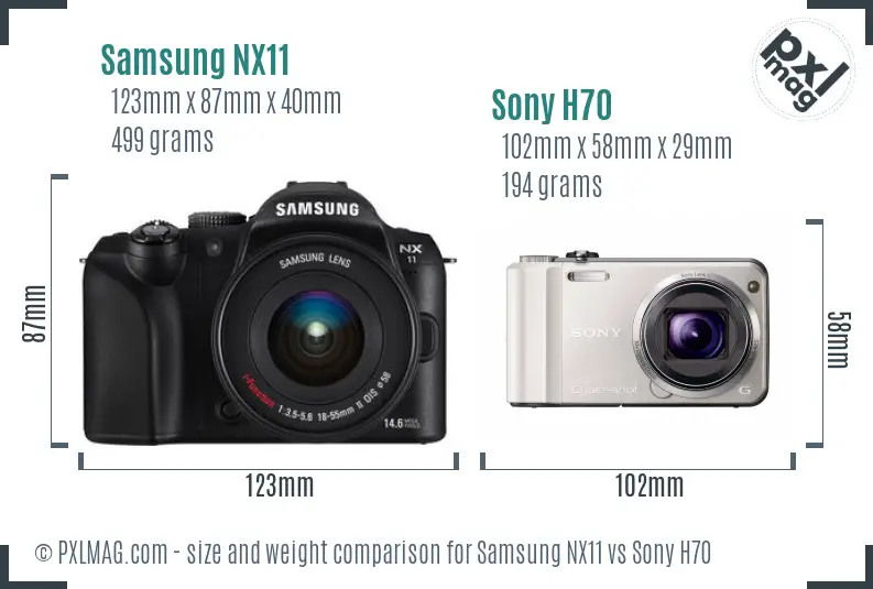 Samsung NX11 vs Sony H70 size comparison