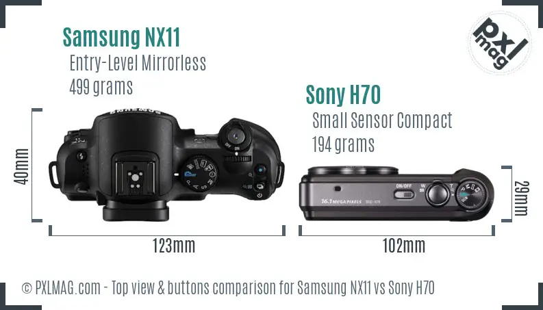 Samsung NX11 vs Sony H70 top view buttons comparison