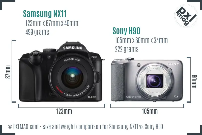 Samsung NX11 vs Sony H90 size comparison
