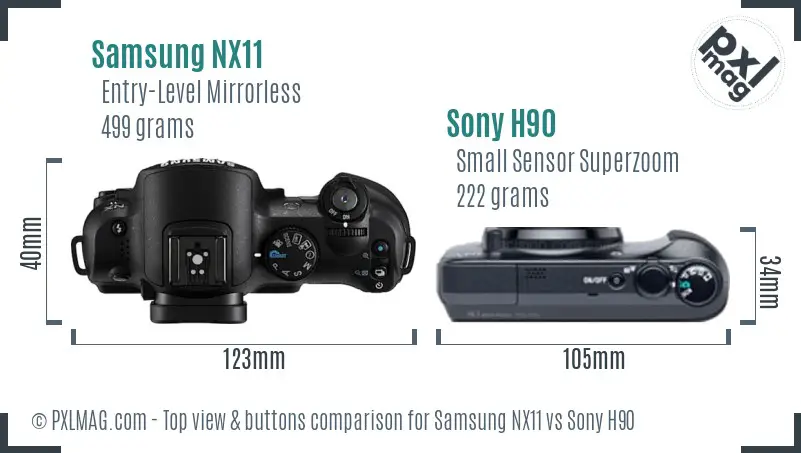 Samsung NX11 vs Sony H90 top view buttons comparison