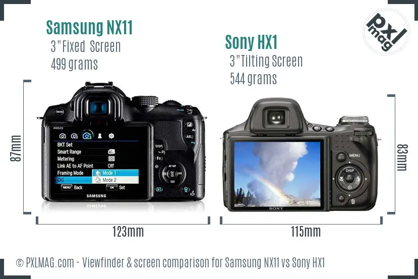 Samsung NX11 vs Sony HX1 Screen and Viewfinder comparison