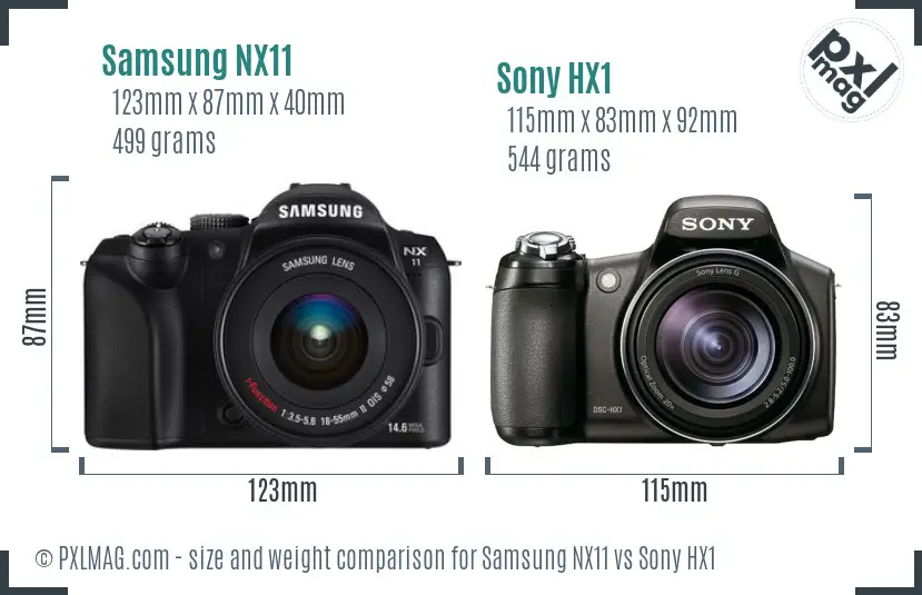 Samsung NX11 vs Sony HX1 size comparison