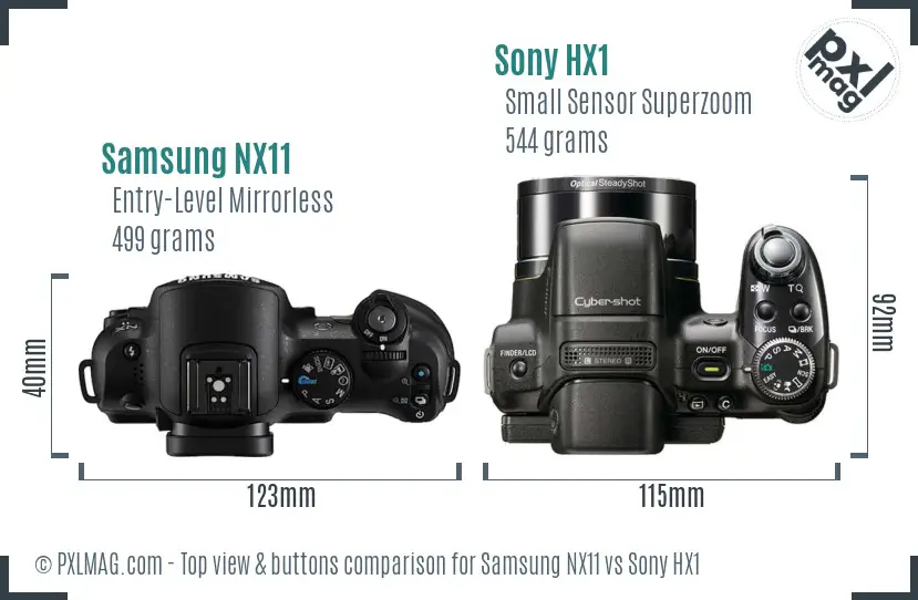 Samsung NX11 vs Sony HX1 top view buttons comparison