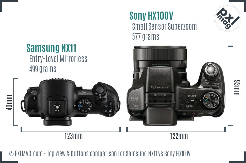 Samsung NX11 vs Sony HX100V top view buttons comparison
