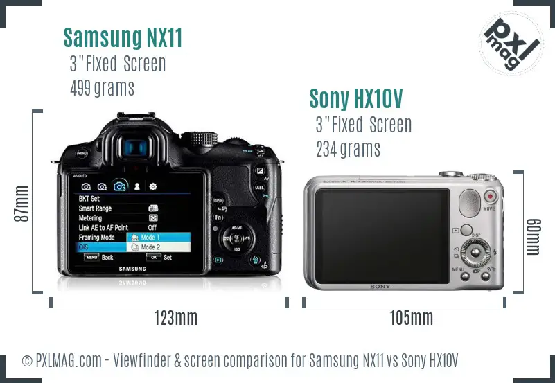 Samsung NX11 vs Sony HX10V Screen and Viewfinder comparison