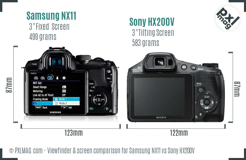 Samsung NX11 vs Sony HX200V Screen and Viewfinder comparison