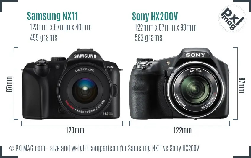 Samsung NX11 vs Sony HX200V size comparison