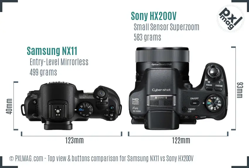 Samsung NX11 vs Sony HX200V top view buttons comparison
