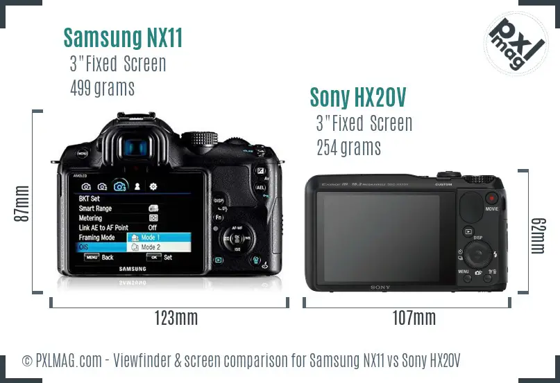Samsung NX11 vs Sony HX20V Screen and Viewfinder comparison