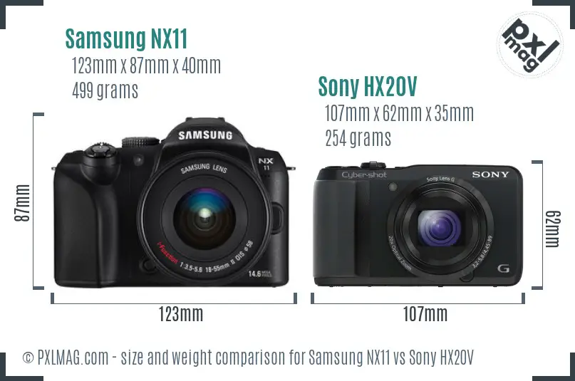 Samsung NX11 vs Sony HX20V size comparison