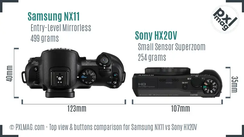 Samsung NX11 vs Sony HX20V top view buttons comparison