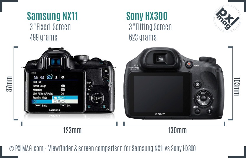 Samsung NX11 vs Sony HX300 Screen and Viewfinder comparison