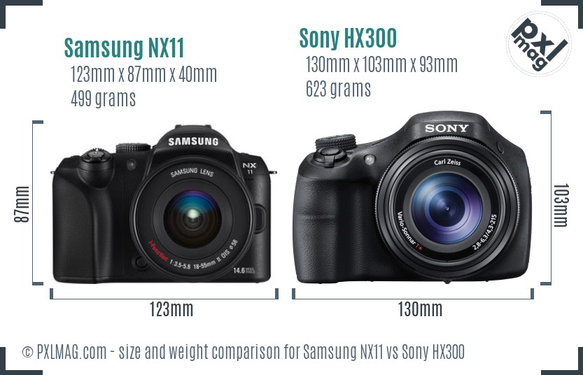 Samsung NX11 vs Sony HX300 size comparison