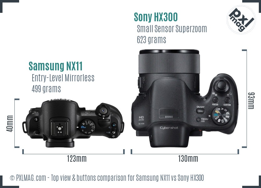 Samsung NX11 vs Sony HX300 top view buttons comparison