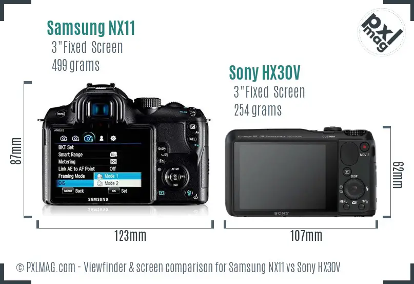 Samsung NX11 vs Sony HX30V Screen and Viewfinder comparison