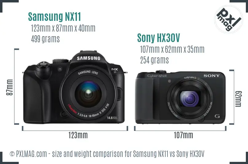 Samsung NX11 vs Sony HX30V size comparison
