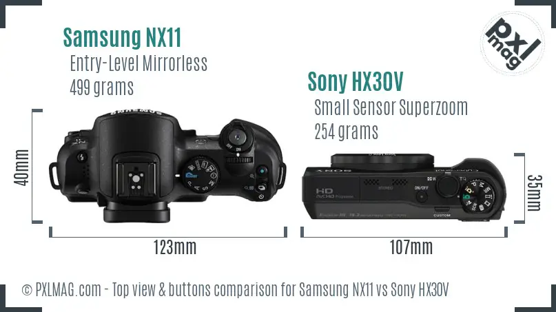 Samsung NX11 vs Sony HX30V top view buttons comparison