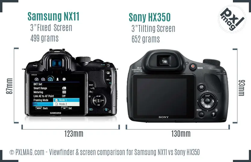 Samsung NX11 vs Sony HX350 Screen and Viewfinder comparison