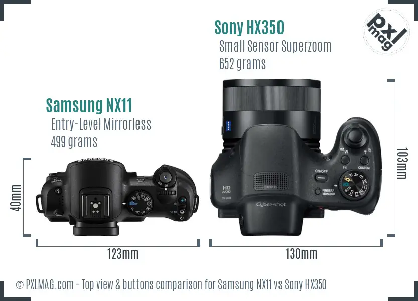 Samsung NX11 vs Sony HX350 top view buttons comparison