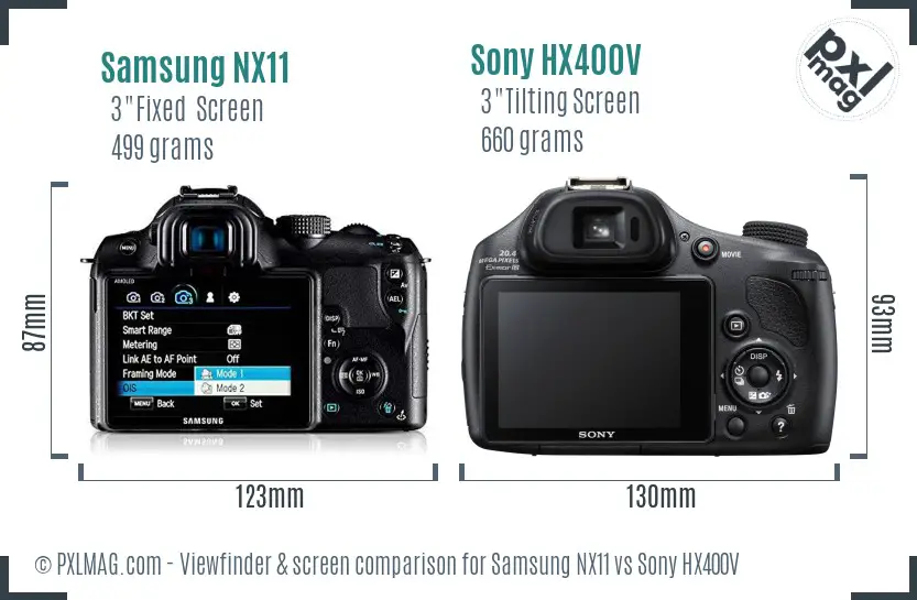 Samsung NX11 vs Sony HX400V Screen and Viewfinder comparison