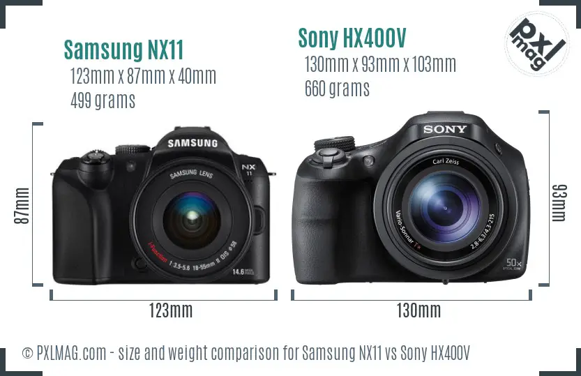 Samsung NX11 vs Sony HX400V size comparison