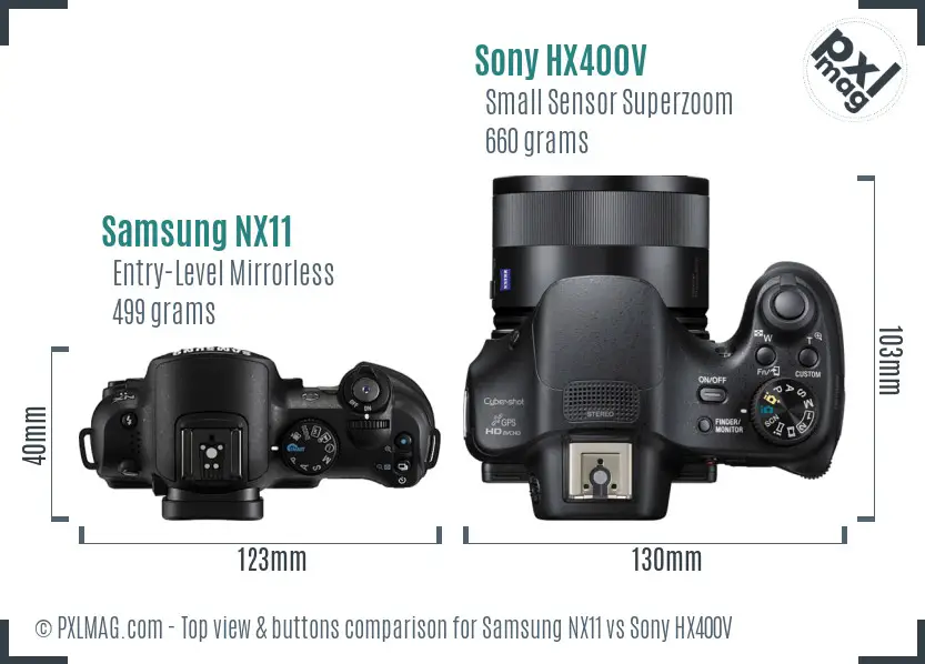 Samsung NX11 vs Sony HX400V top view buttons comparison