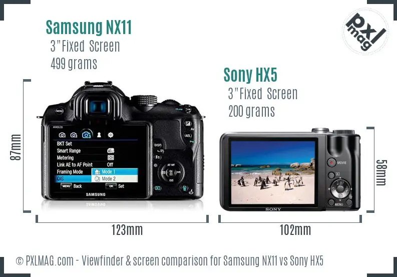 Samsung NX11 vs Sony HX5 Screen and Viewfinder comparison