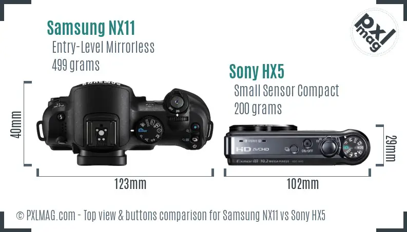 Samsung NX11 vs Sony HX5 top view buttons comparison