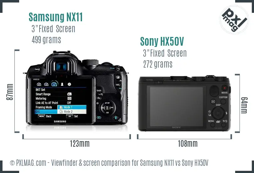 Samsung NX11 vs Sony HX50V Screen and Viewfinder comparison