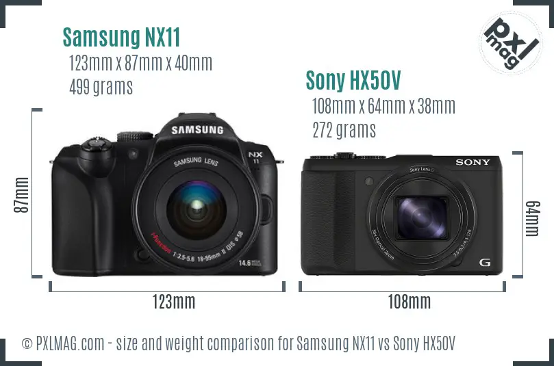 Samsung NX11 vs Sony HX50V size comparison