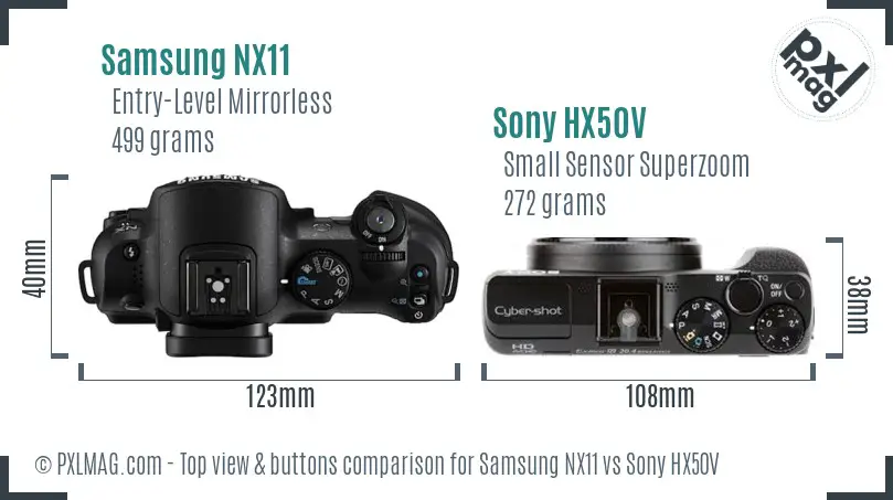 Samsung NX11 vs Sony HX50V top view buttons comparison