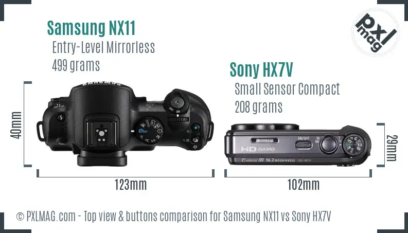 Samsung NX11 vs Sony HX7V top view buttons comparison