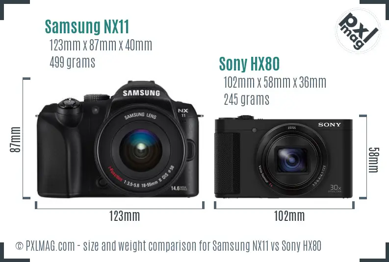 Samsung NX11 vs Sony HX80 size comparison