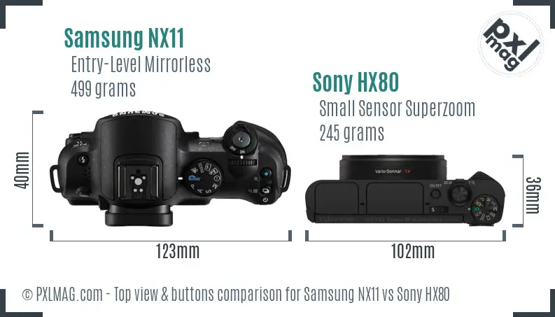 Samsung NX11 vs Sony HX80 top view buttons comparison