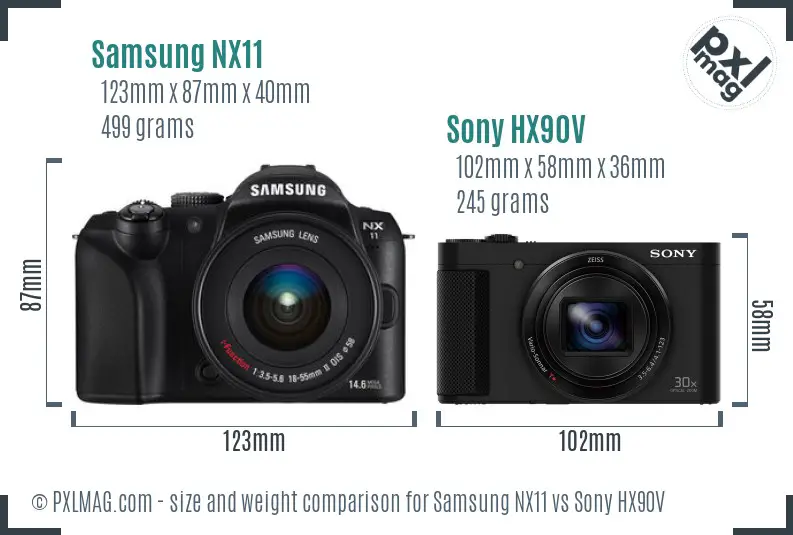 Samsung NX11 vs Sony HX90V size comparison