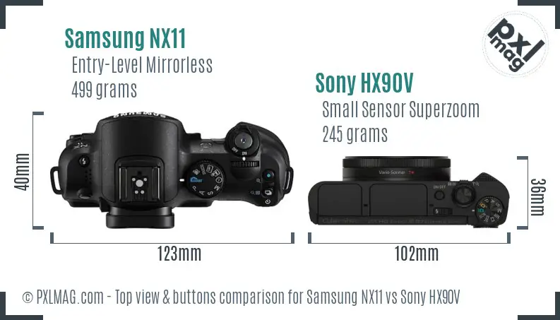 Samsung NX11 vs Sony HX90V top view buttons comparison